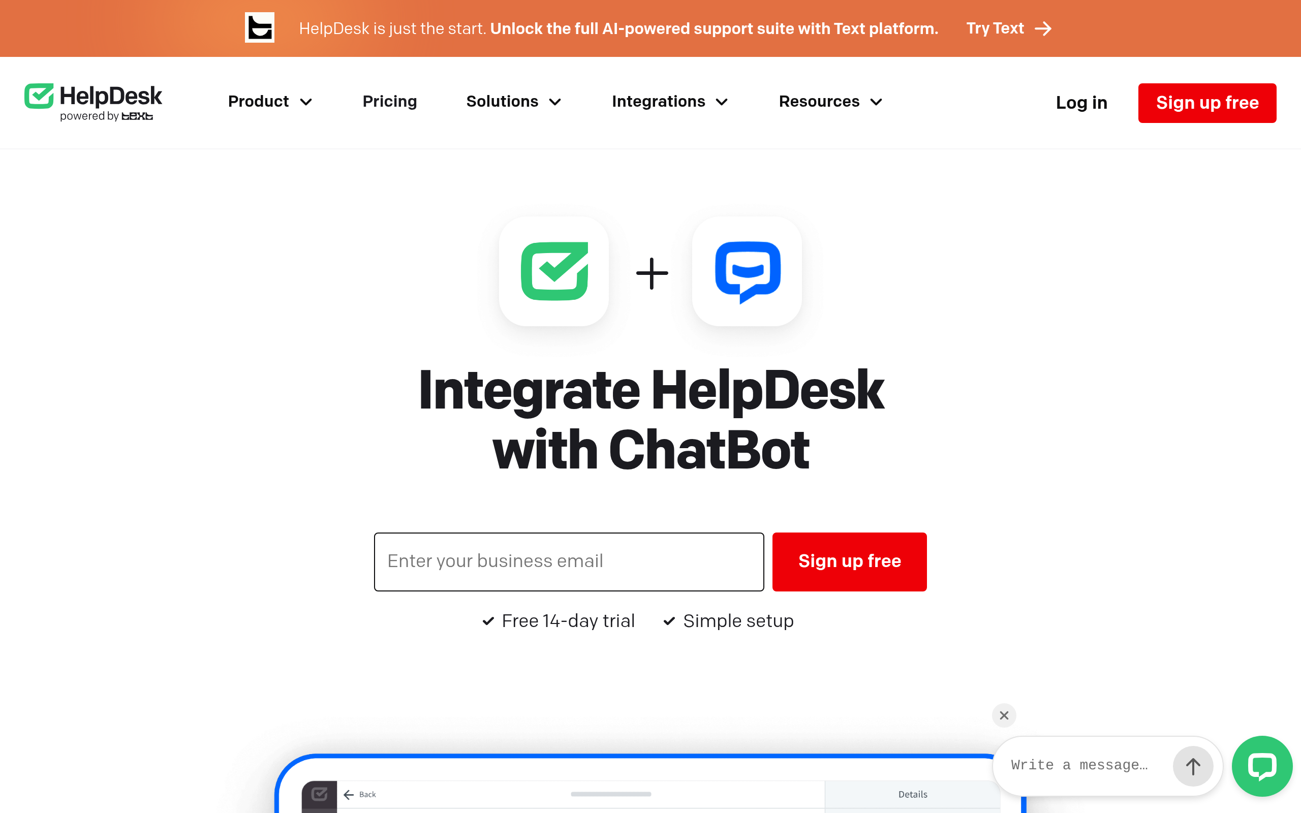HelpDesk ChatBot Integration screenshot