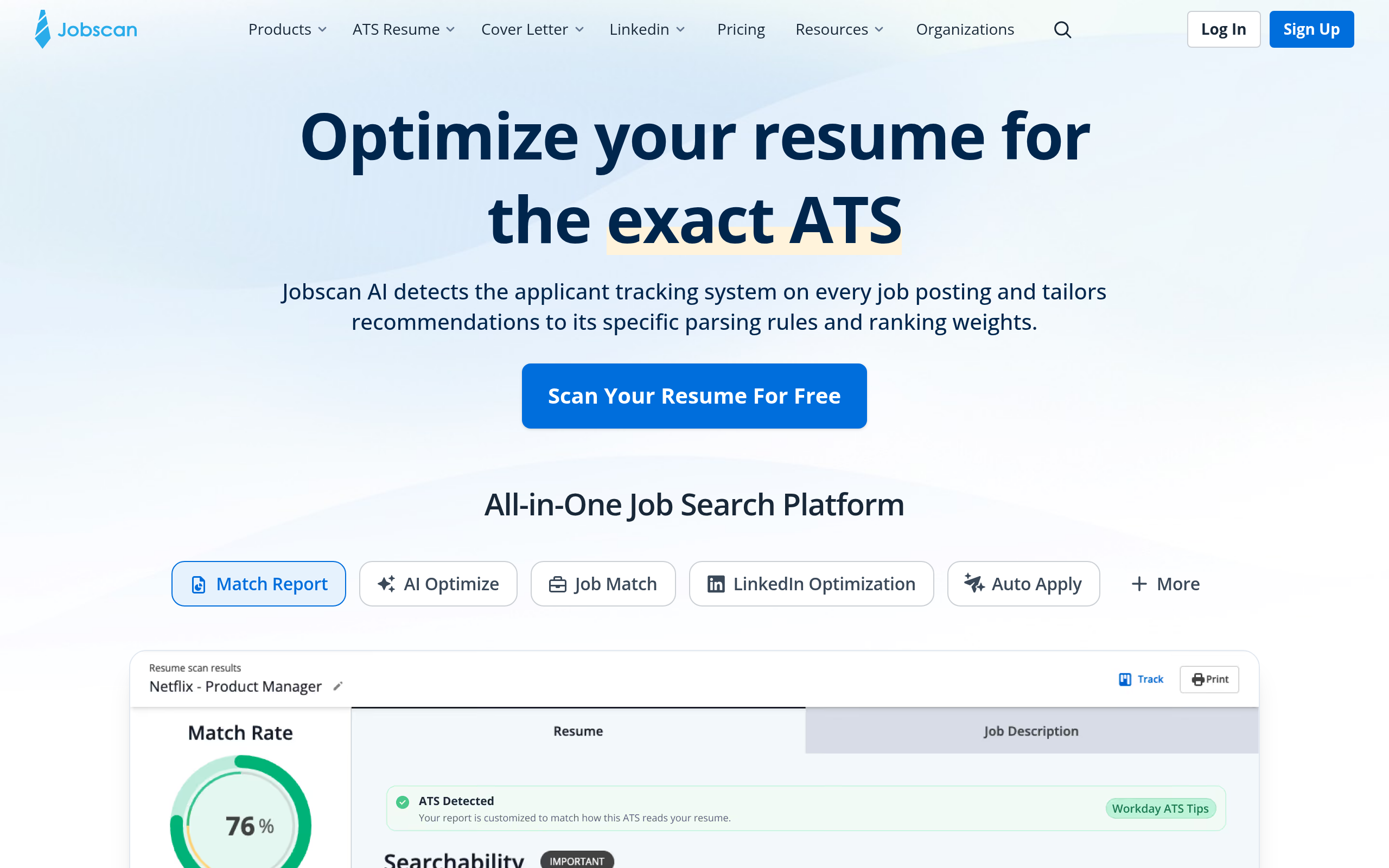 Jobscan ATS Resume Checker screenshot