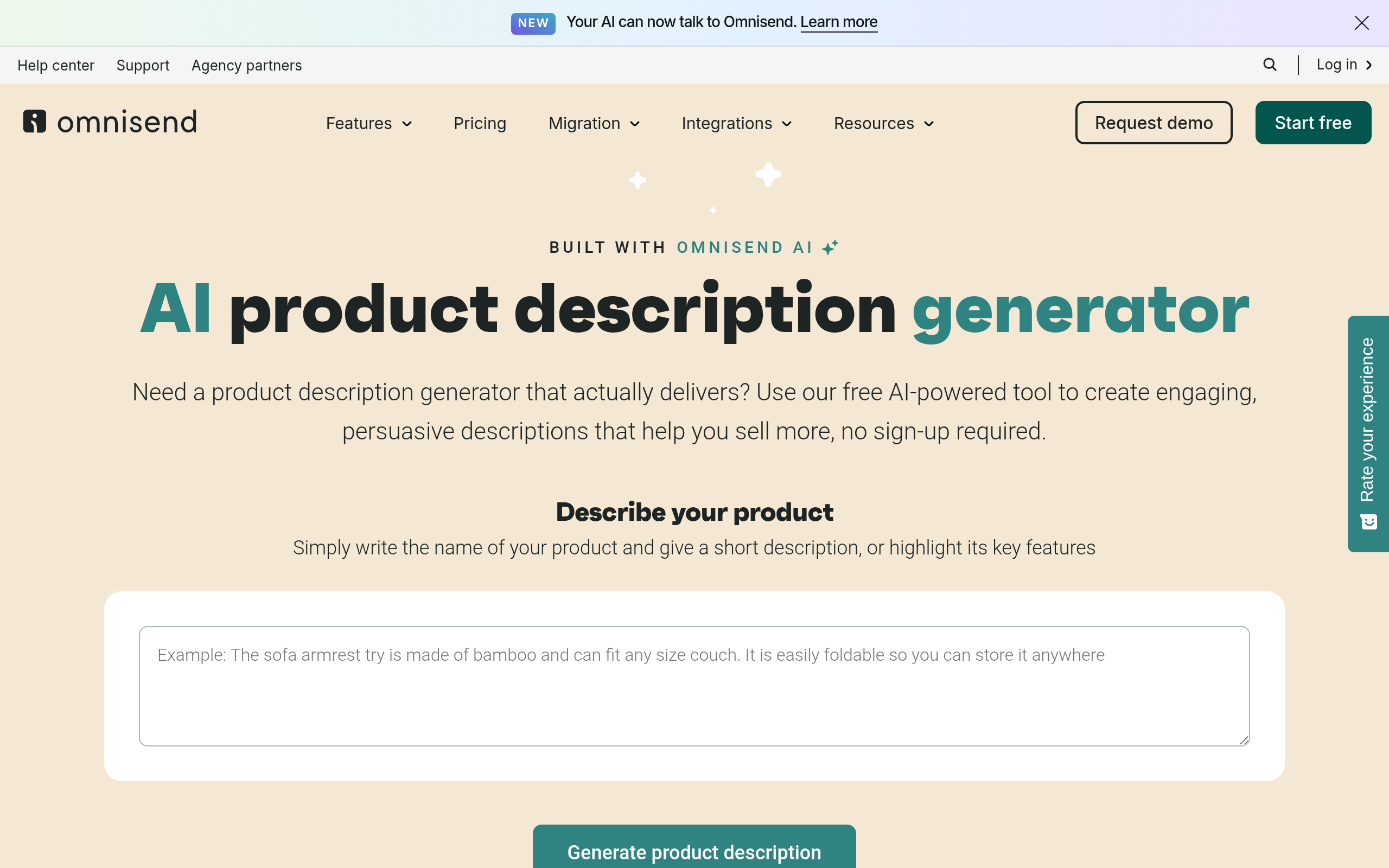 Omnisend AI Product Description Generator