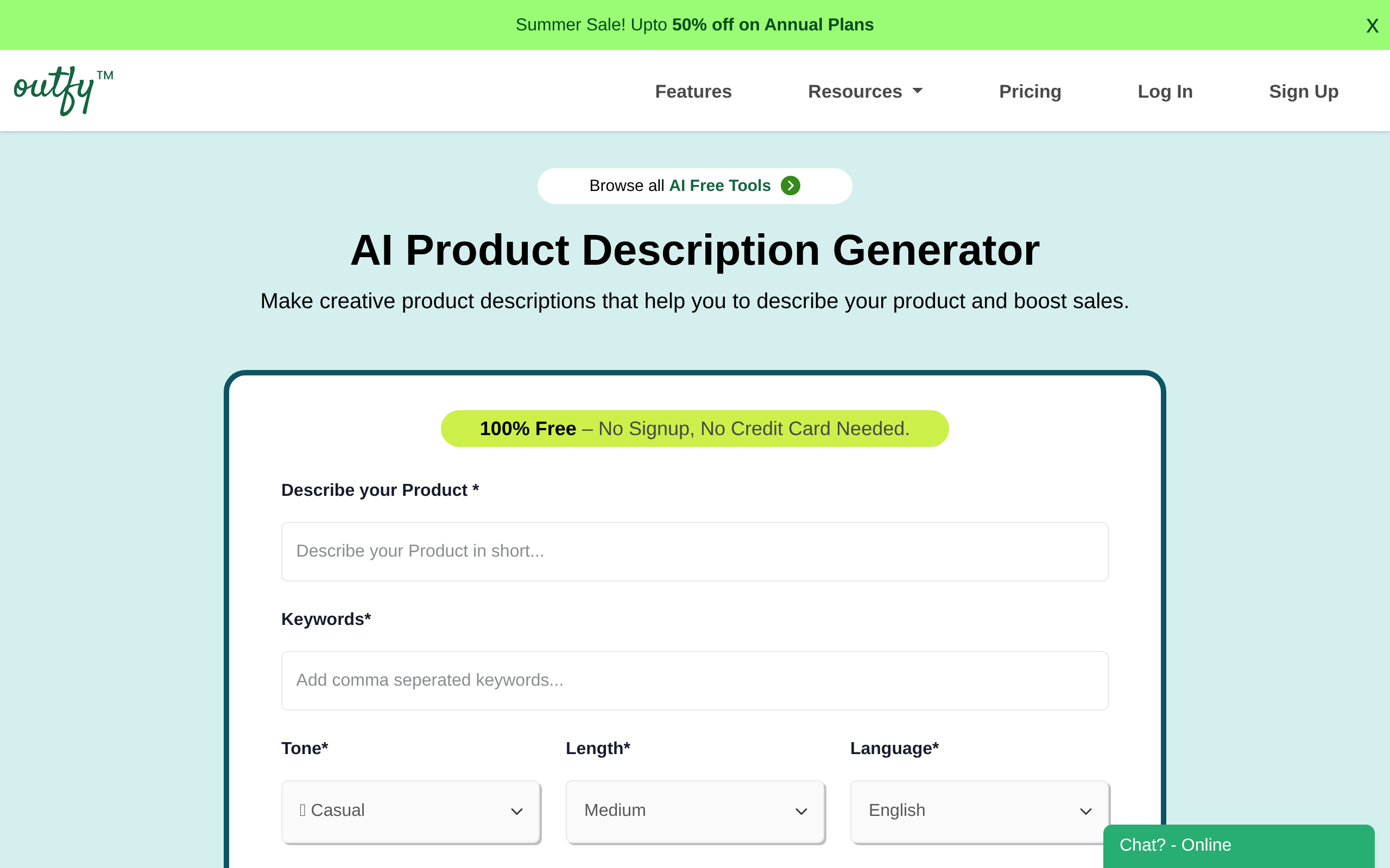 Free AI Product Description Generator screenshot