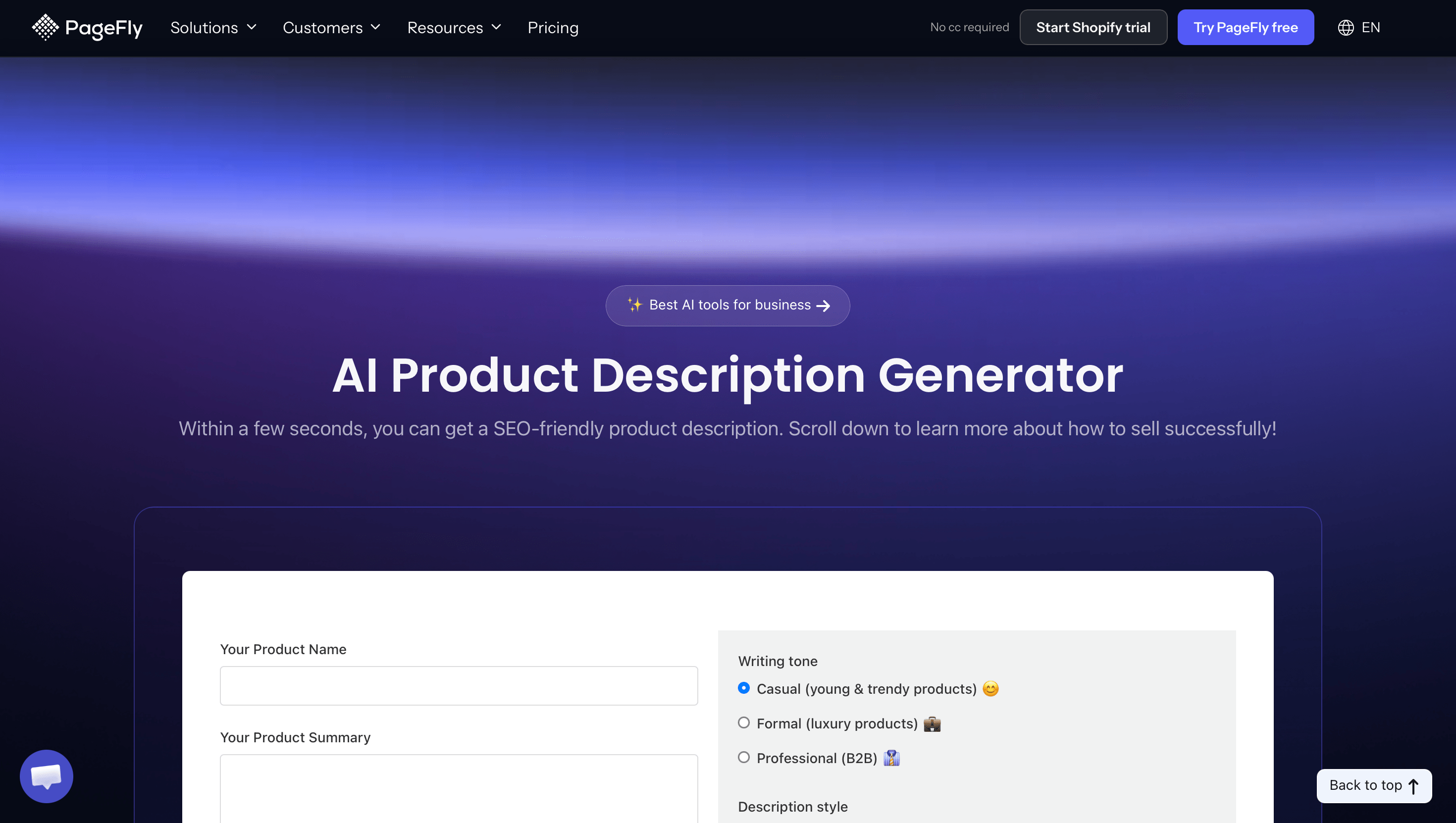 PageFly AI Product Description Generator