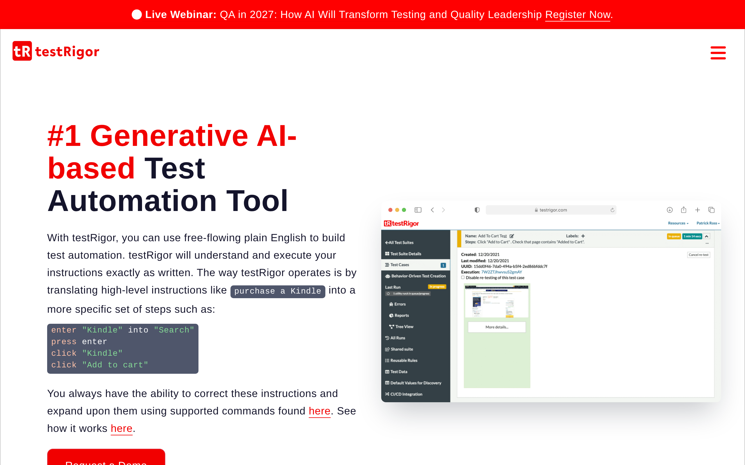 testRigor screenshot