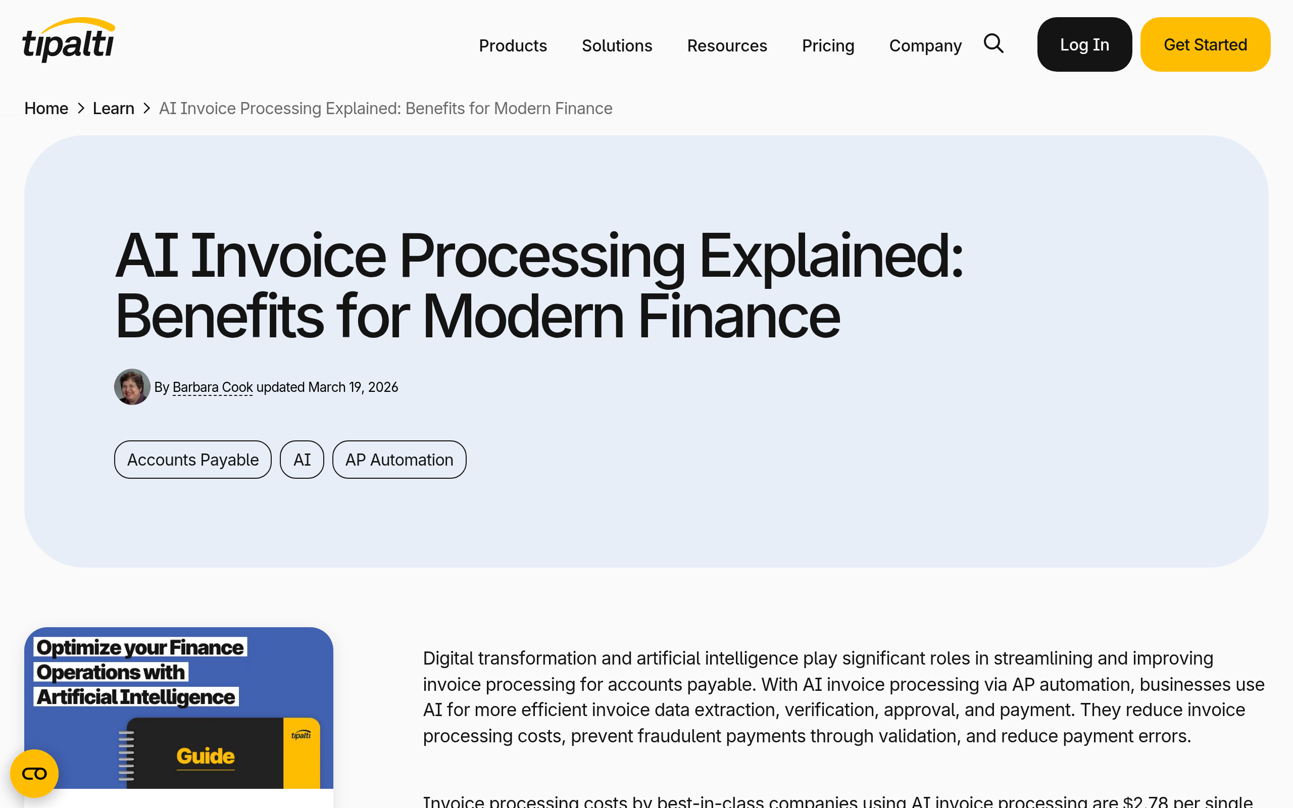 Tipalti AI Invoice Processing