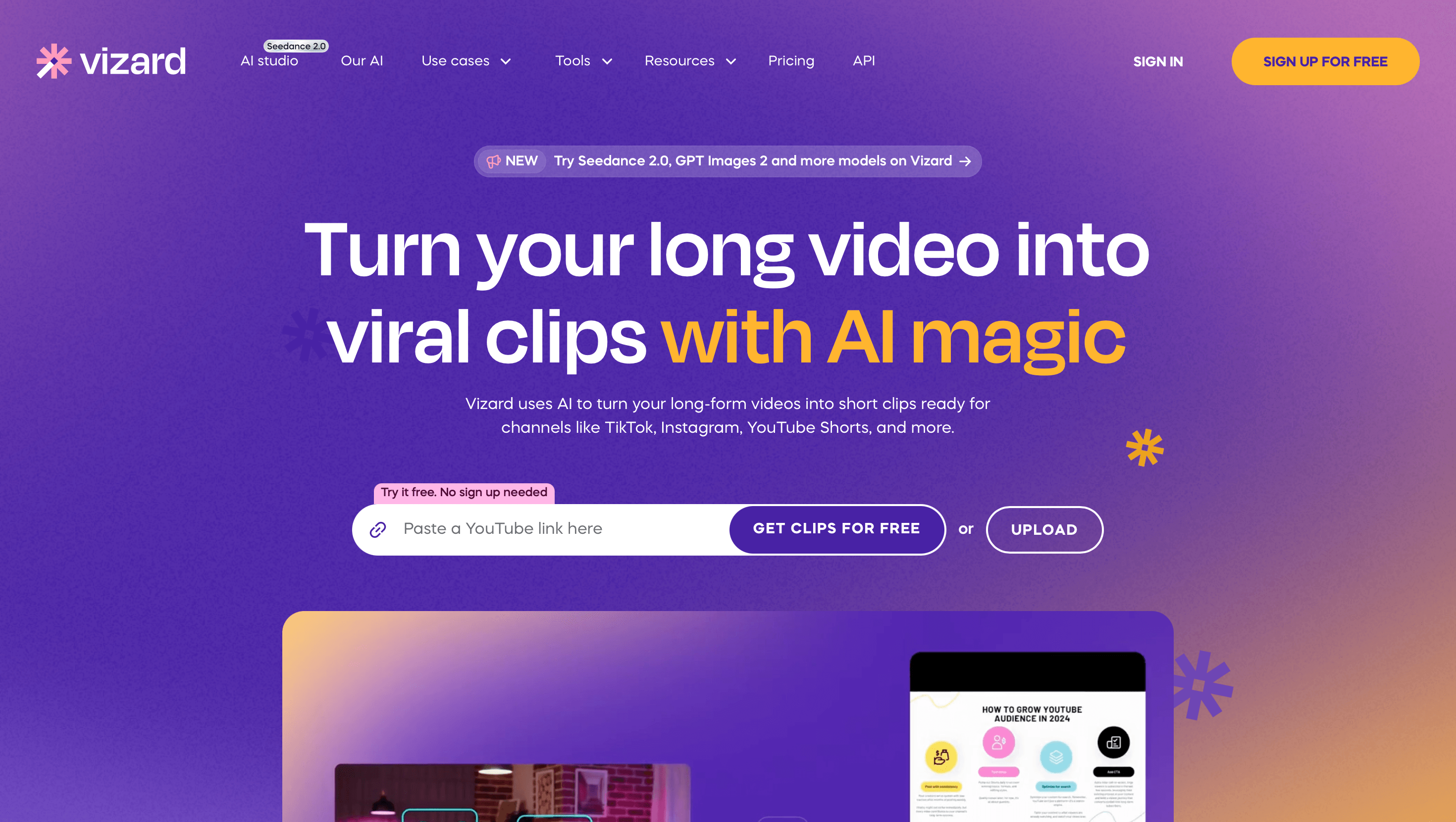 Vizard.ai — repurposing long video into short vertical clips